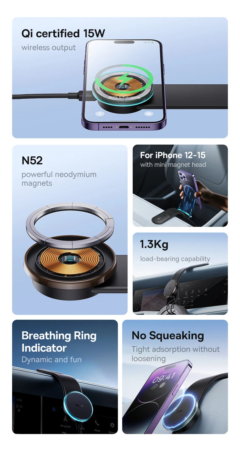 Suporte Magnético com Carregador Wireless 15W